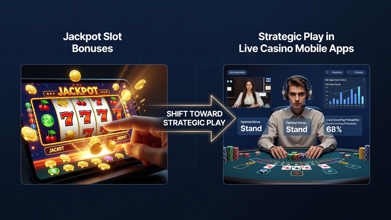 Strategic gameplay on a live casino mobile app showing blackjack table with decision prompts and real-time dealer interaction